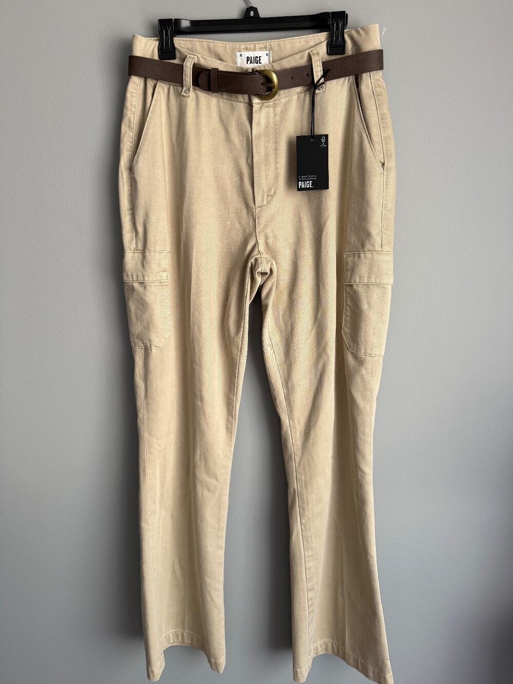 PAIGE Leenah Women's 31 Beige Cargo Pants NWT Straight Leg Utility Preppy